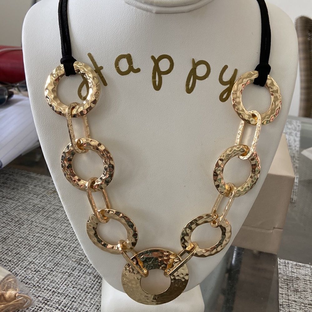 Lane Bryant Necklace Nwt Statement Effect Round Circles Gold Color Black Suede 52$